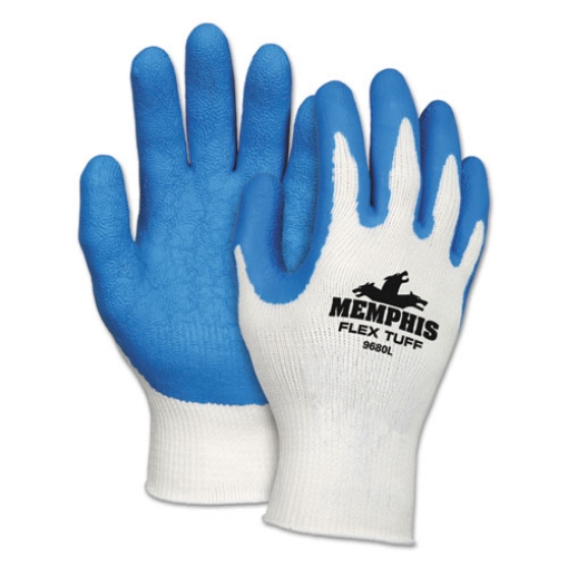 Picture of Premium Latex-Coated String-Knit Gloves, Medium, White/blue, 12 Pairs