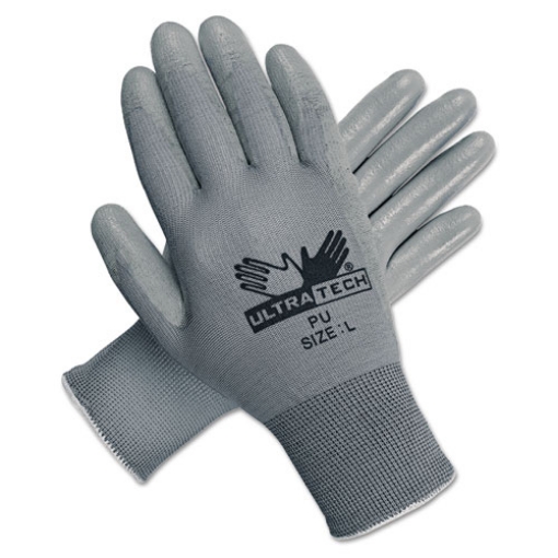 Picture of Ultra Tech TaCartonile Dexterity Work Gloves, White/Gray, Large, 12 Pairs