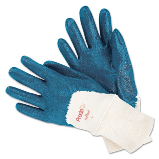 Picture of Predalite Nitrile Gloves, Cotton Lined, Blue/white, Large, 12 Pairs