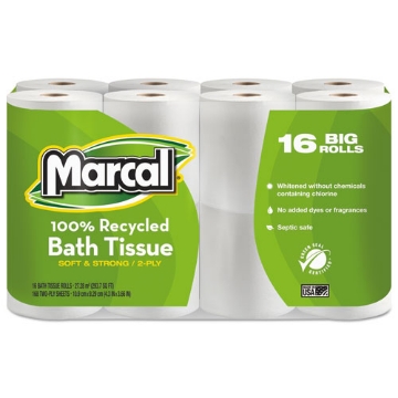 Picture of 100% Recycled 2-Ply Bath Tissue, Septic Safe, White, 168 Sheets/Roll, 96 Rolls/Carton