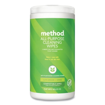 Picture of All Purpose Cleaning Wipes, 1 Ply, Lime and Sea Salt, White, 70/Canister, 6/Carton