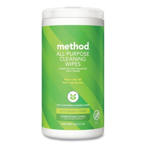 Picture of All Purpose Cleaning Wipes, 1 Ply, Lime and Sea Salt, White, 70/Canister, 6/Carton