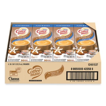 Picture of Plant-Based Almond Milk Non-Dairy Liquid Creamer Singles, Natural Vanilla, 0.38 oz Tubs, 200/Carton