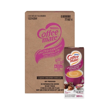 Picture of LIQUID COFFEE CREAMER, SALTED CARAMEL CHOCOLATE, 0.38 OZ MINI CUPS, 50/BOX, 4 BOXES/CARTON, 200 TOTAL/CARTON