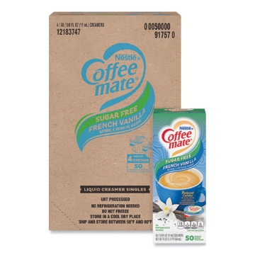 Picture of Liquid Coffee Creamer, Sugar Free French Vanilla, 0.38 oz Mini Cups, 50/Box, 4 Boxes/Carton, 200 Total/Carton