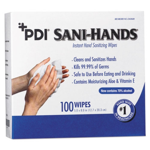 Picture of PDI Sani-Hands Instant Hand Sanitizing Wipes, 1-Ply, 8 x 5, White, 1,000/Carton