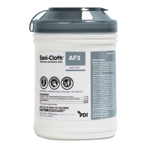 Picture of Sani-Cloth AF3 Germicidal Disposable Wipes, 6 x 6.75, White, 160 Wipes/Canister, 12 Canisters/Carton