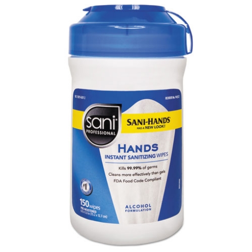 Picture of Hands Instant Sanitizing Wipes, 5 x 6, Unscented, White, 150/Canister