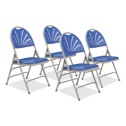 Picture of 1100 Series Deluxe Fan-Back Tri-Brace Folding Chair, Supports 500 lb, Blue Seat/Back, Gray Base, 4/CT,Ships in 1-3 Bus Days