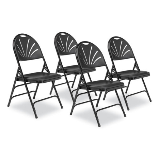 Picture of 1100 Series Fan-Back Tri-Brace Dual Hinge Folding Chair, Supports 500 lb, 17.75" Seat Ht, Black, 4/CT, Ships in 1-3 Bus Days
