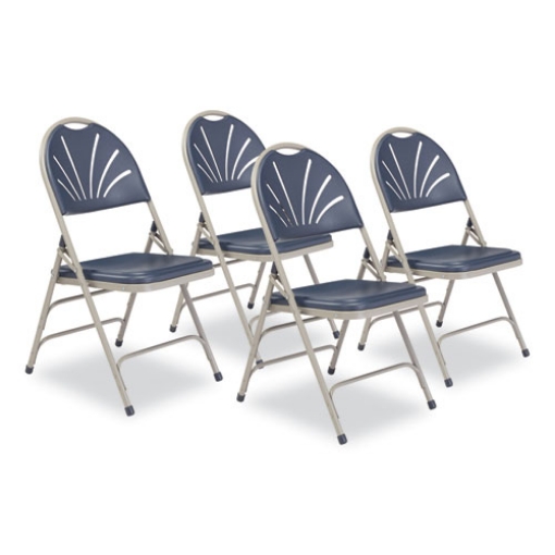 Picture of 1100 Series Deluxe Fan-Back Tri-Brace Folding Chair, Supports 500 lb, Dk Blue Seat/Back, Gray Base,4/CT,Ships in 1-3 Bus Days