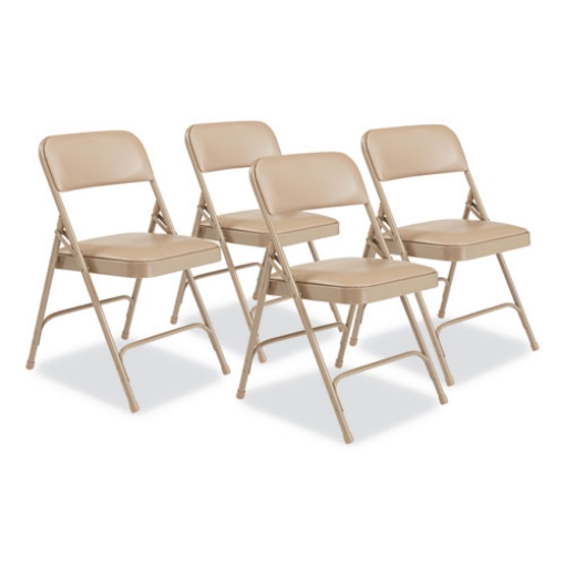 Picture of 1200 Series Premium Vinyl Dual-Hinge Folding Chair, Supports 500 lb, 17.75" Seat Ht, French Beige, 4/CT,Ships in 1-3 Bus Days