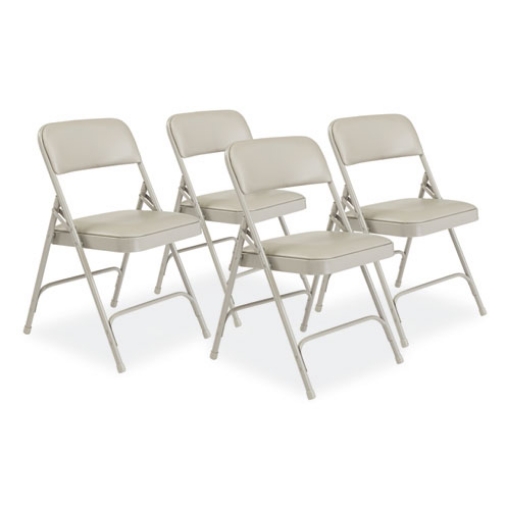 Picture of 1200 Series Premium Vinyl Dual-Hinge Folding Chair, Supports 500lb, 17.75" Seat Height, Warm Gray, 4/CT,Ships in 1-3 Bus Days