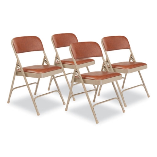 Picture of 1200 Series Vinyl Dual-Hinge Folding Chair, Supports 500 lb, Honey Brown Seat/Back, Beige Base, 4/CT, Ships in 1-3 Bus Days