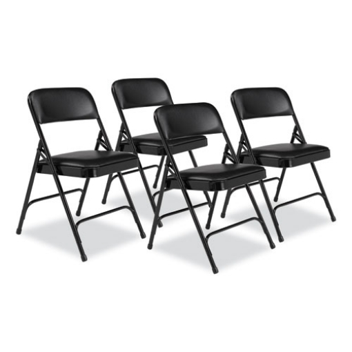 Picture of 1200 Series Premium Vinyl Dual-Hinge Folding Chair, Supports 500 lb, 17.75" Seat Ht, Caviar Black, 4/CT,Ships in 1-3 Bus Days