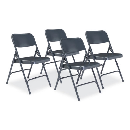 Picture of 200 Series Premium All-Steel Double Hinge Folding Chair, Supports 500 lb, 17.25" Seat Ht, Blue, 4/CT, Ships in 1-3 Bus Days