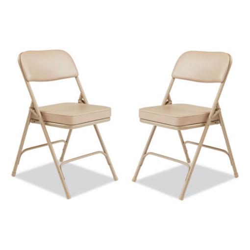 Picture of 3200 Series 2" Vinyl Upholstered Double Hinge Folding Chair, Supports 300lb, 18.5" Seat Ht, Beige, 2/CT,Ships in 1-3 Bus Days