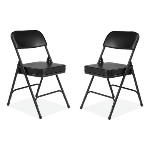 Picture of 3200 Series 2" Vinyl Upholstered Double Hinge Folding Chair, Supports 300lb, 18.5" Seat Ht, Black, 2/CT,Ships in 1-3 Bus Days