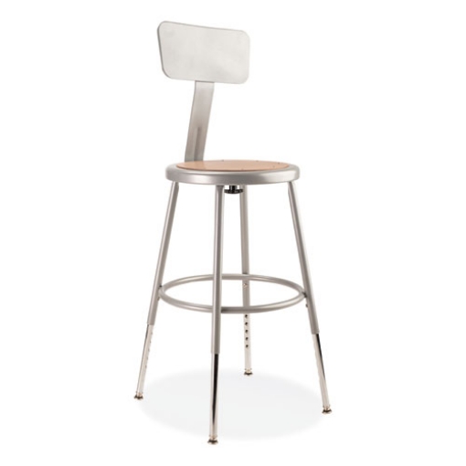 Picture of 6200 Series 19"-27" Height Adjustable HD Stool w/Backrest, Supports 500 lb, Brown Seat, Gray Back/Base, Ships in 1-3 Bus Days