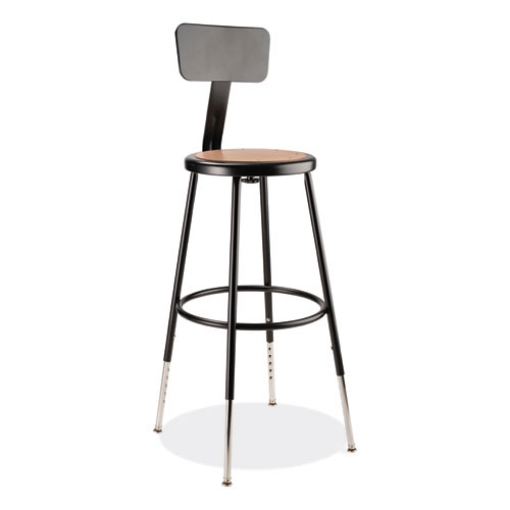 Picture of 6200 Series 25"-33" Height Adj Heavy Duty Stool With Backrest, Supports 500 lb, Brown Seat, Black Base, Ships in 1-3 Bus Days