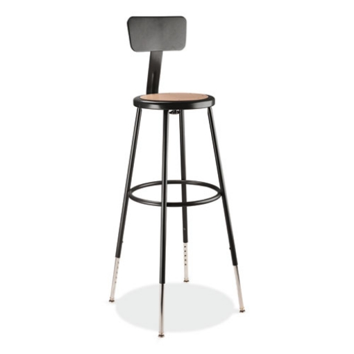 Picture of 6200 Series 32"-39" Height Adj Heavy Duty Stool With Backrest, Supports 500 lb, Brown Seat, Black Base, Ships in 1-3 Bus Days