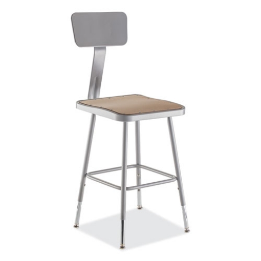 Picture of 6300 Series Height Adj HD Square Seat Steel Stool w/Back, Supports 500 lb, 18"-26" Seat Ht, Brown/Gray, Ships in 1-3 Bus Days