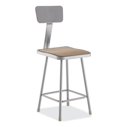 Picture of 6300 Series HD Square Seat Stool w/Backrest, Supports 500 lb, 23.25" Seat Ht, Brown Seat,Gray Back/Base,Ships in 1-3 Bus Days