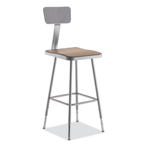 Picture of 6300 Series Height Adj HD Square Seat Stool w/Back, Supports 500 lb, 23.75"-31.75" Seat Ht, Brown/Gray, Ships in 1-3 Bus Days