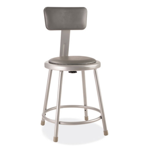 Picture of 6400 Series Heavy Duty Vinyl Padded Stool w/Backrest, Supports 300 lb, 18" Seat Ht, Gray Seat/Back/Base,Ships in 1-3 Bus Days