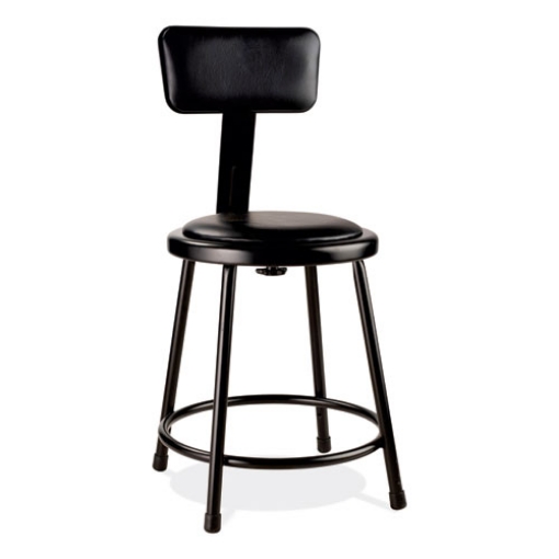 Picture of 6400 Series Heavy Duty Vinyl Padded Stool w/Backrest, Supports 300lb, 18" Seat Ht, Black Seat/Back/Base,Ships in 1-3 Bus Days