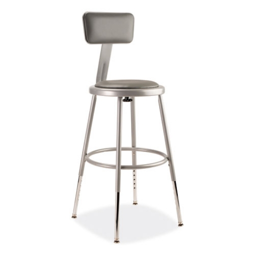 Picture of 6400 Series Height Adjustable Heavy Duty Padded Stool w/Backrest, Supports 300lb, 19"-27" Seat Ht, Gray,Ships in 1-3 Bus Days