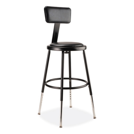 Picture of 6400 Series Height Adj Heavy Duty Vinyl Steel Stool w/Backrest, Supports 300 lb, 19"-27" Seat Ht, Black,Ships in 1-3 Bus Days