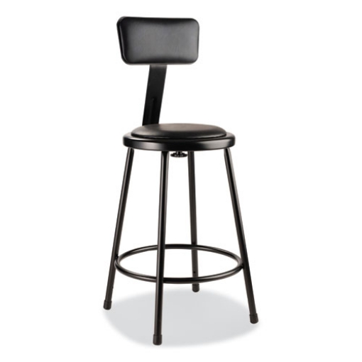 Picture of 6400 Series Heavy Duty Vinyl Padded Stool w/Backrest, Supports 300lb, 24" Seat Ht, Black Seat/Back/Base,Ships in 1-3 Bus Days