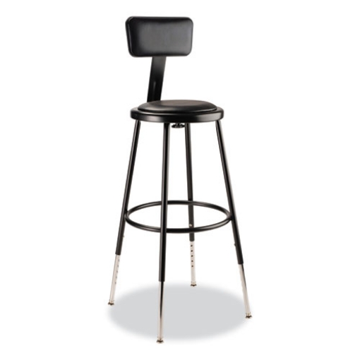 Picture of 6400 Series Height Adj Heavy Duty Vinyl Steel Stool w/Backrest, Supports 300 lb, 25"-33" Seat Ht, Black,Ships in 1-3 Bus Days