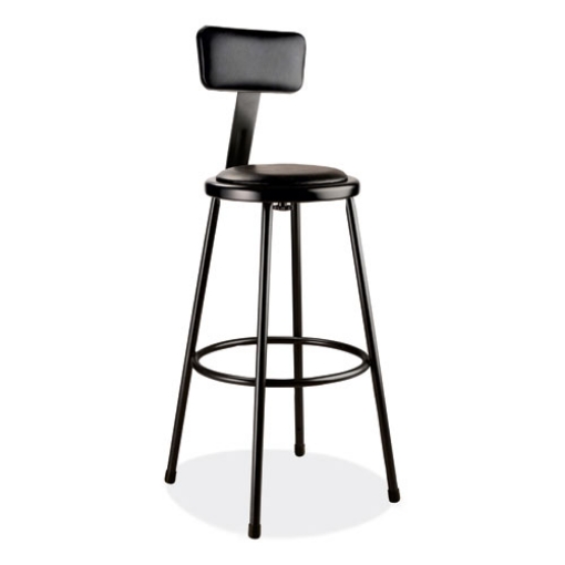 Picture of 6400 Series Heavy Duty Vinyl Padded Stool w/Backrest, Supports 300lb, 30" Seat Ht, Black Seat/Back/Base,Ships in 1-3 Bus Days