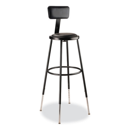 Picture of 6400 Series Height Adj Heavy Duty Vinyl Padded Stool w/Backrest, Supports 300lb, 32"-39" Seat Ht, Black,Ships in 1-3 Bus Days