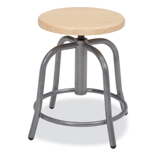 Picture of 6800 Series Height Adj Wood Seat Swivel Stool, Supports 300 lb, 19"-25" Seat Ht, Maple Seat, Gray Base, Ships in 1-3 Bus Days