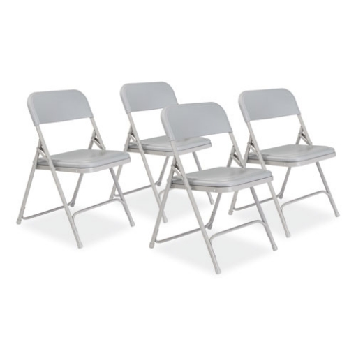 Picture of 800 Series Premium Plastic Folding Chair, Supports 500 lb, 18" Seat Ht, Gray Seat/Back, Gray Base, 4/CT,Ships in 1-3 Bus Days