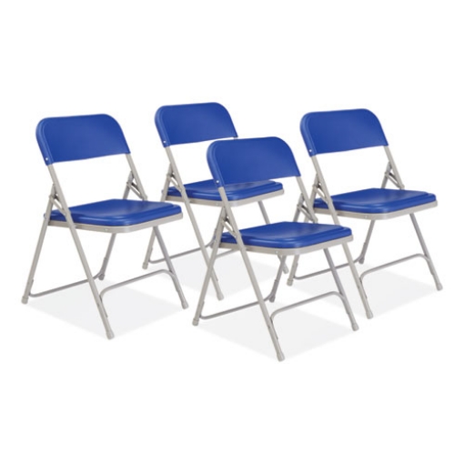 Picture of 800 Series Premium Plastic Folding Chair, Supports 500 lb, 18" Seat Ht, Blue Seat/Back, Gray Base, 4/CT,Ships in 1-3 Bus Days