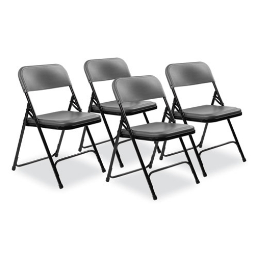 Picture of 800 Series Plastic Folding Chair, Supports 500 lb, 18" Seat Ht, Charcoal Seat/Back, Black Base, 4/CT, Ships in 1-3 Bus Days