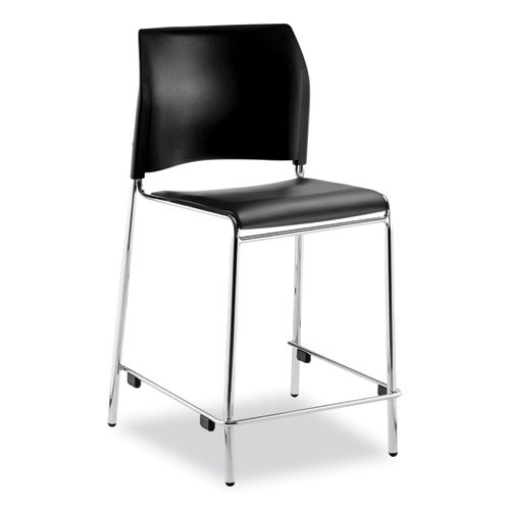 Picture of Cafetorium Counter Height Stool, Padded, Supports 300lb, 24" Seat Height, Black Seat/Back, Chrome Base, Ships in 1-3 Bus Days