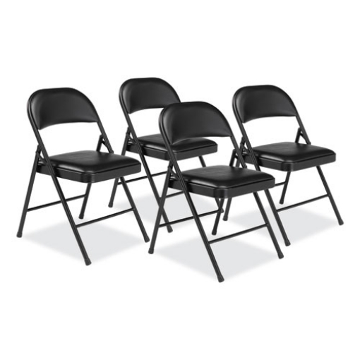Picture of 950 Series Vinyl Padded Steel Folding Chair, Supports Up to 250 lb, 17.75" Seat Height, Black, 4/Carton,Ships in 1-3 Bus Days