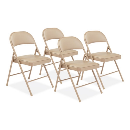 Picture of 950 Series Vinyl Padded Steel Folding Chair, Supports Up to 250 lb, 17.75" Seat Height, Beige, 4/Carton,Ships in 1-3 Bus Days