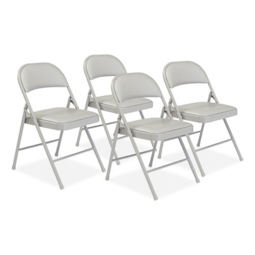 Picture of 950 Series Vinyl Padded Steel Folding Chair, Supports Up to 250 lb, 17.75" Seat Height, Gray, 4/Carton, Ships in 1-3 Bus Days