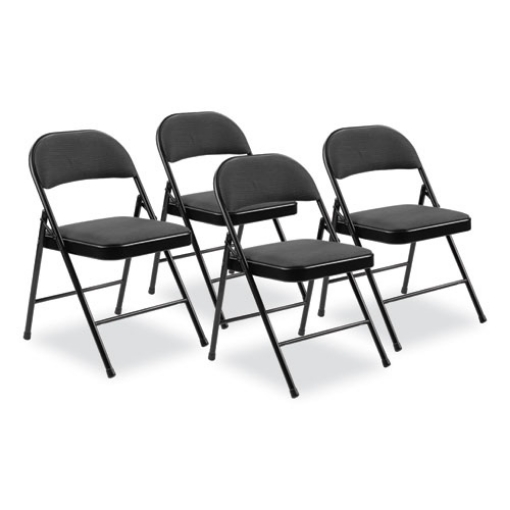 Picture of 970 Series Fabric Padded Steel Folding Chair, Supports 250 lb, 17.75" Seat Ht, Star Trail Black, 4/CT, Ships in 1-3 Bus Days