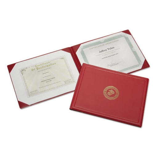 Picture of 7510010561927 SKILCRAFT Award Certificate Binder, 8.5 x 11, Marine Corps Seal, Red/Gold