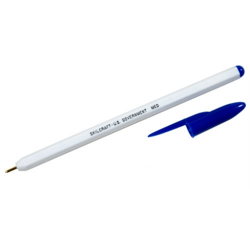 Picture of 7520010589977 Skilcraft Ballpoint Pen, Stick, Medium 1 Mm, Blue Ink, White Barrel, Dozen