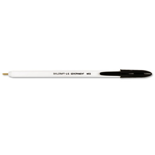 Picture of 7520010589978 Skilcraft Ballpoint Pen, Stick, Medium 1 Mm, Black Ink, White Barrel, Dozen