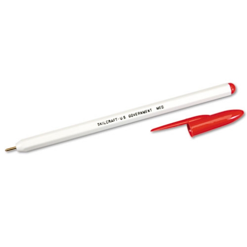 Picture of 7520010594125 Skilcraft Ballpoint Pen, Stick, Medium 1 Mm, Red Ink, White Barrel, Dozen