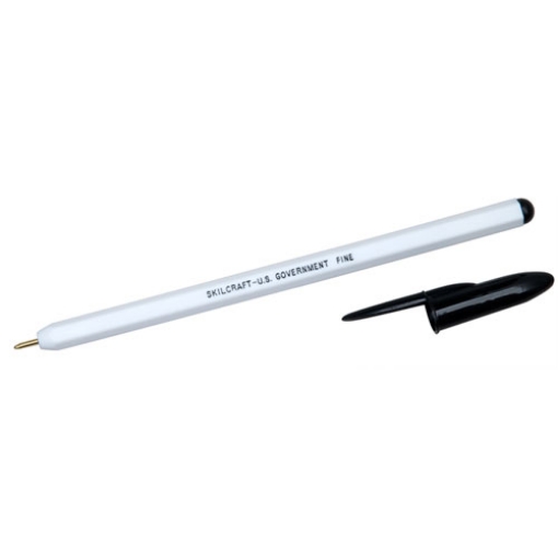 Picture of 7520010605820 Skilcraft Ballpoint Pen, Stick, Fine 0.7 Mm, Black Ink, White Barrel, Dozen